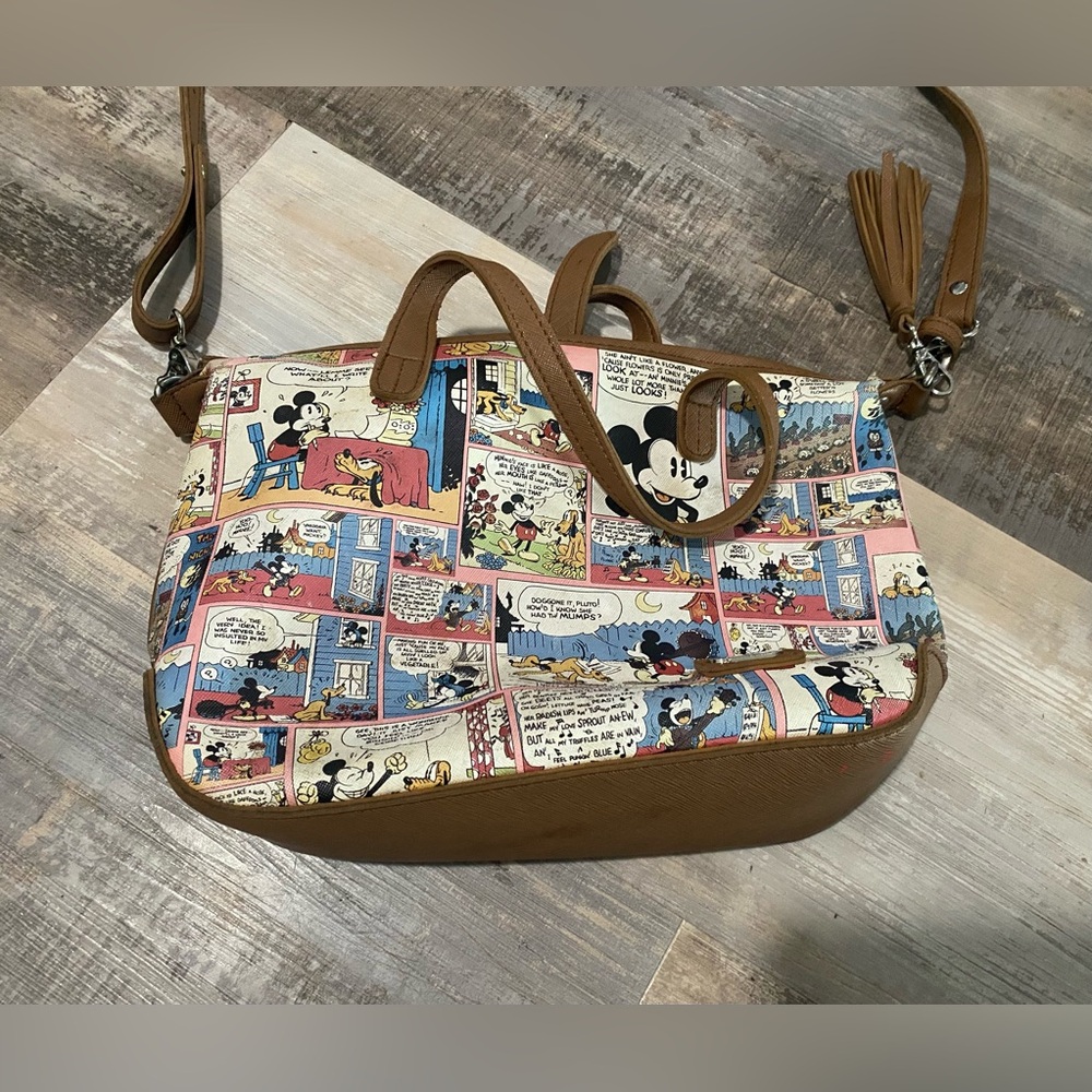 Disney Mickey Mouse Brown and Multicolor Comic Print Women's Bag